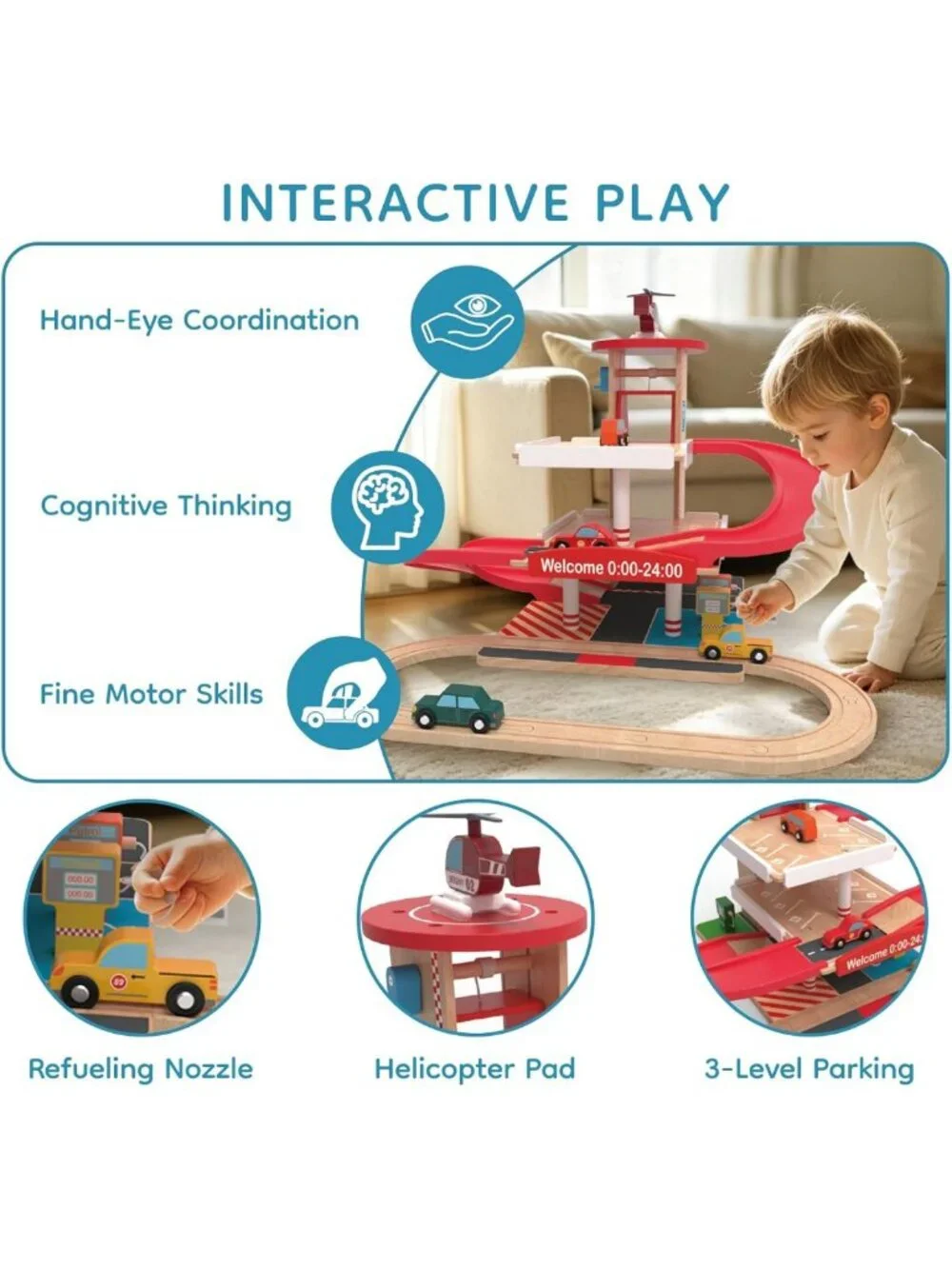 Wooden Parking Garage Toy Set for Toddlers | Fun & Educational Play for Ages 3-5